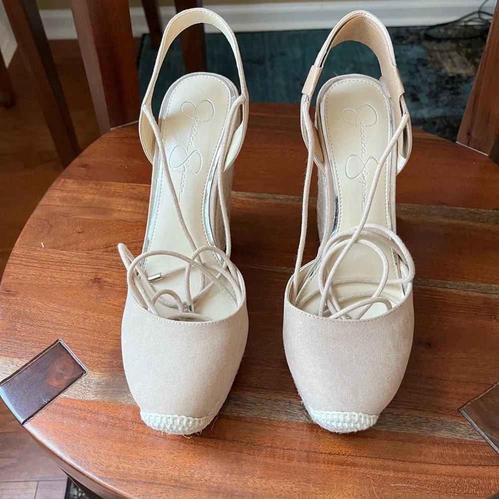 Jessica Simpson Beige Espadrille Platform Lace-Up Zilkio Sandal